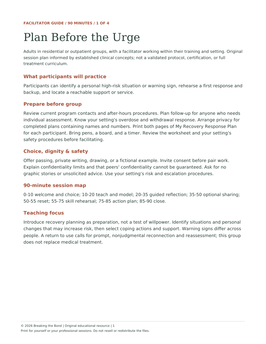 First page preview of Plan Before the Urge