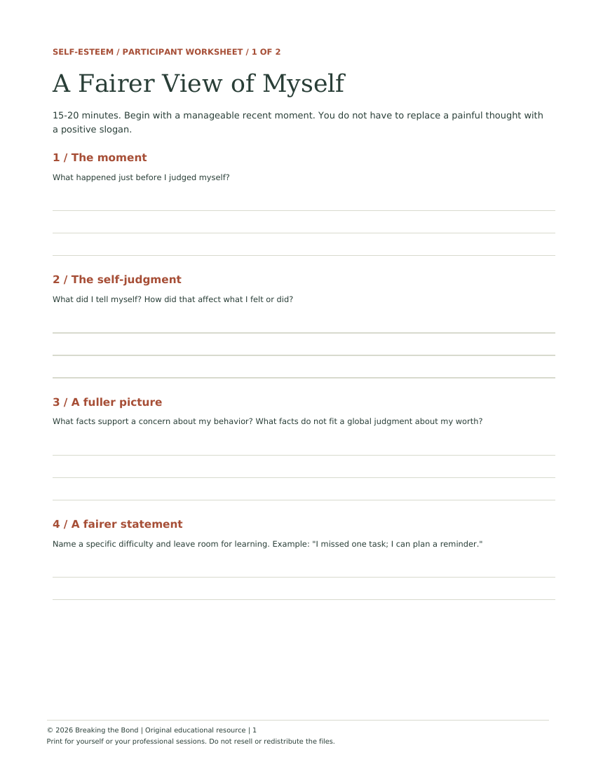 First page preview of A Fairer View of Myself
